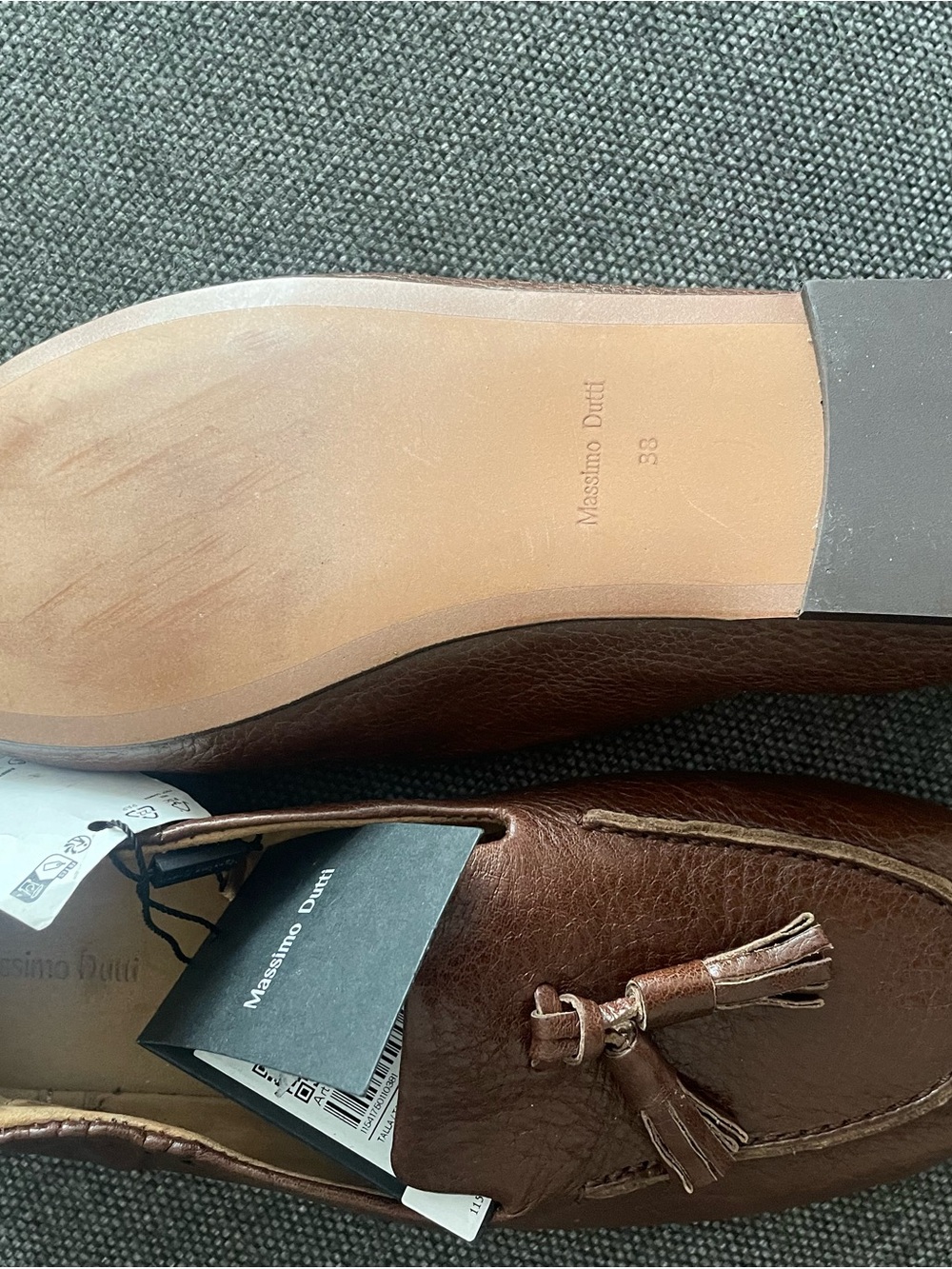 Massimo Dutti Brown Leather Tassel Slip-On Loafers